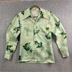 Vtg Paul Howard Mens Shirt S Polyester Disco Seafoam Green Long Slv Lounge 70's